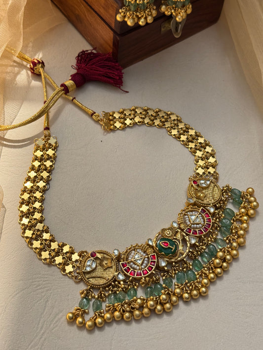 Antique charm link and Round motif Choker Set