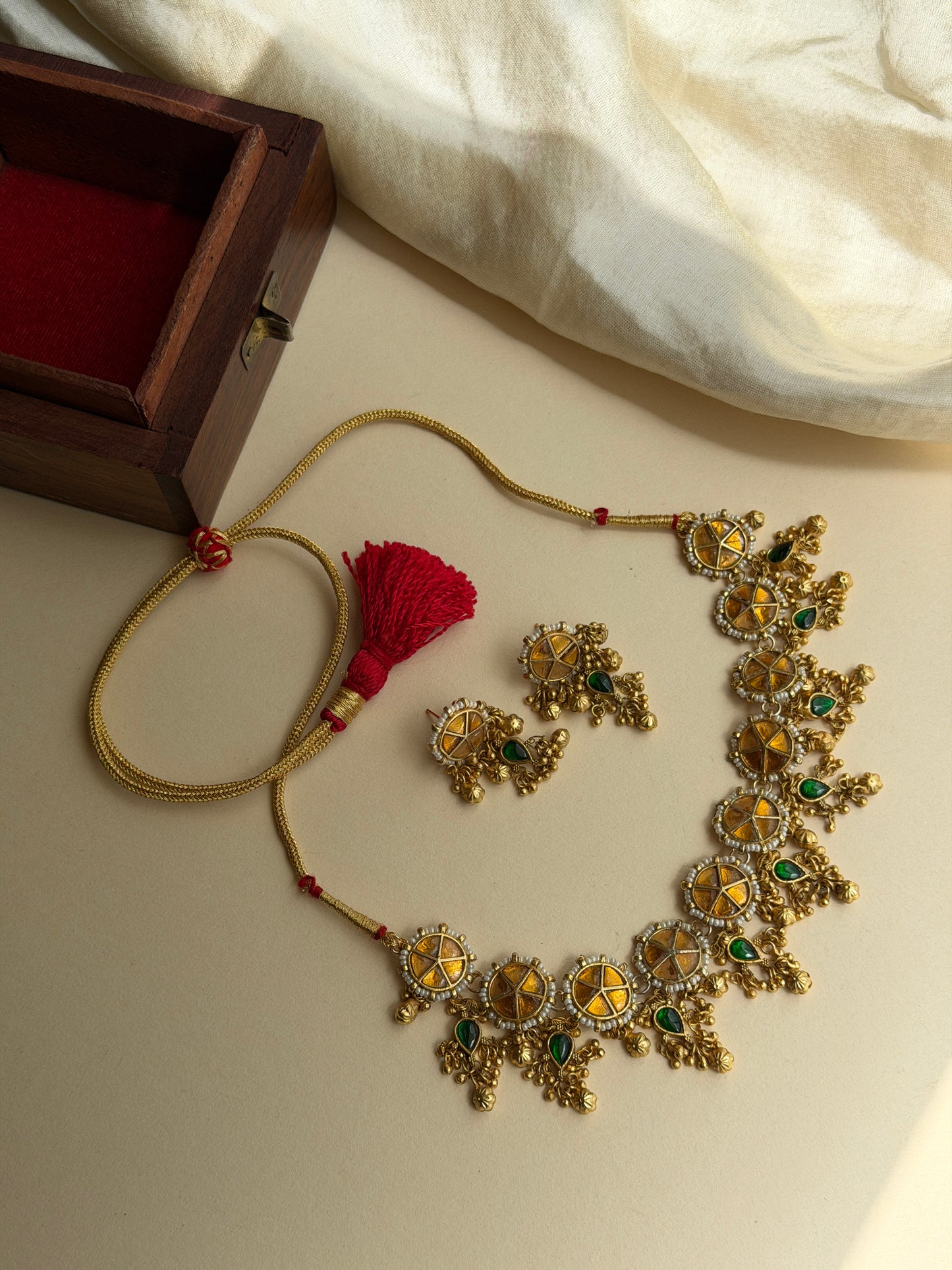 Panchratna Yellow Jadau Necklace