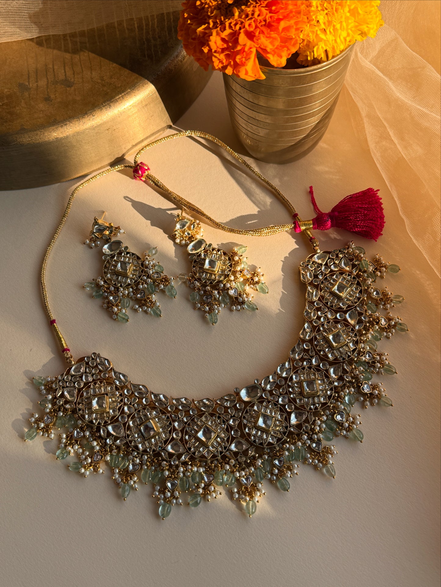 Heart Drop White Jadau Necklace