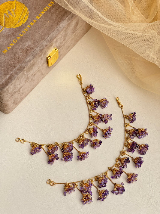 Purple small semi precious stone ear chains