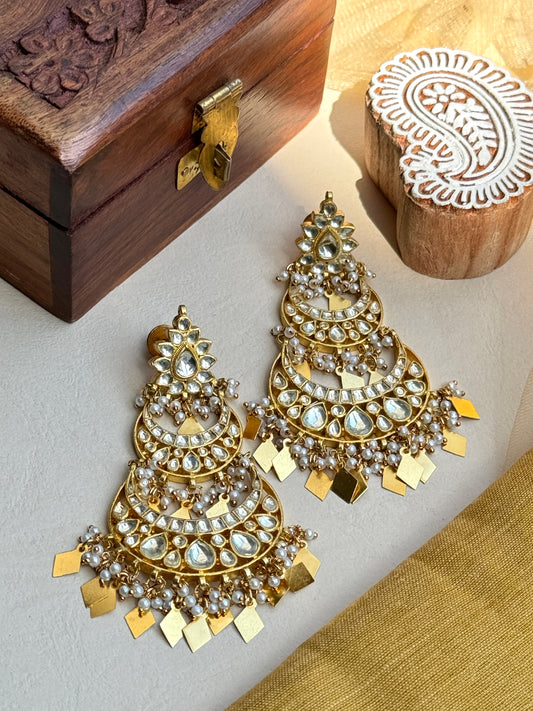 Jadau and Charm Chandelier Earrings in Gold plating