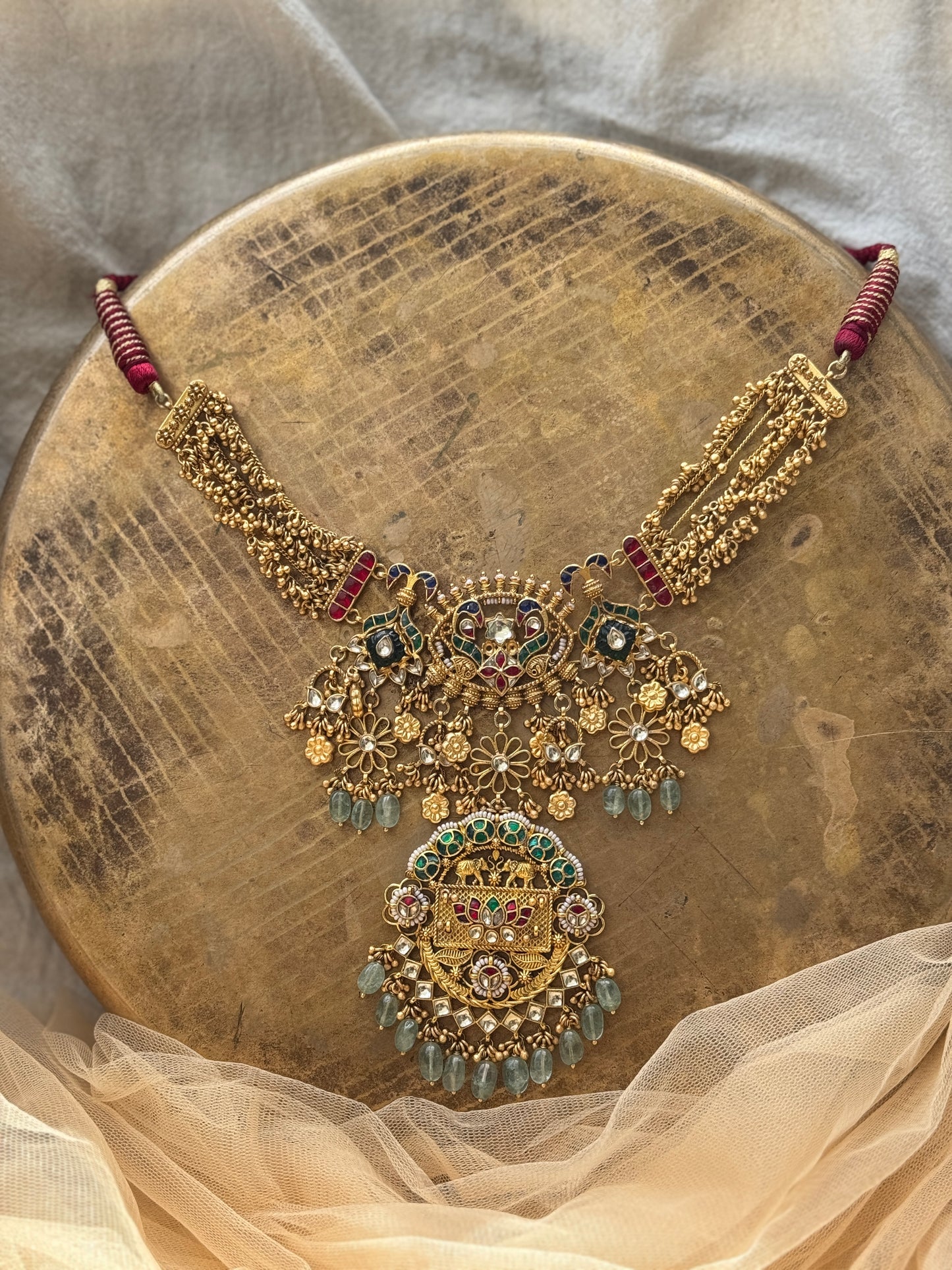 Royal heritage style necklace with golden beads
