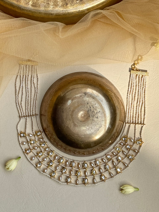 Beaded handwoven Necklace set with white stones