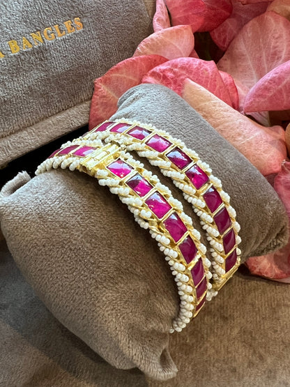 Moti twill weaved jadau stone kangan set