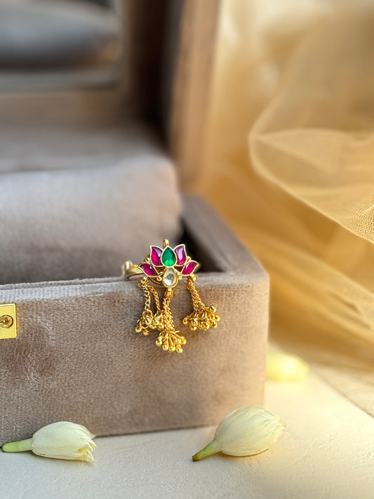Pink stone Gold Plated Lotus Ring