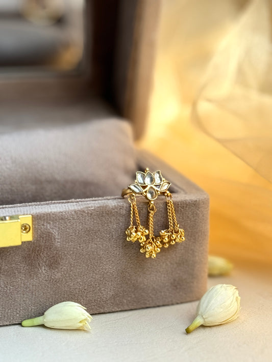 Royal Gold Plated Lotus ring with hanging 3 chains with ghunghroo