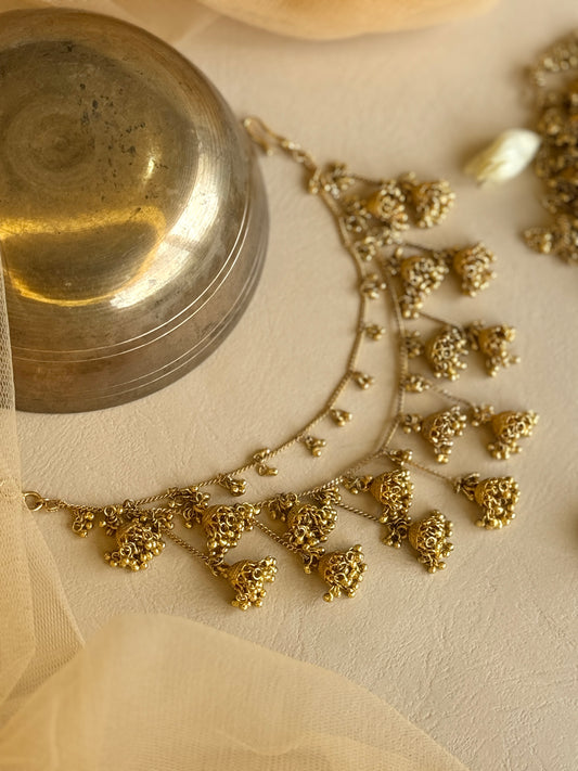 Gold Plated Earchains with small jhumkis