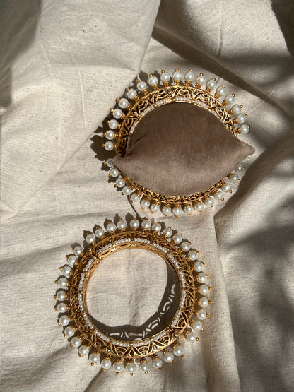 Gold plated Bangle Kada with Moti in ends