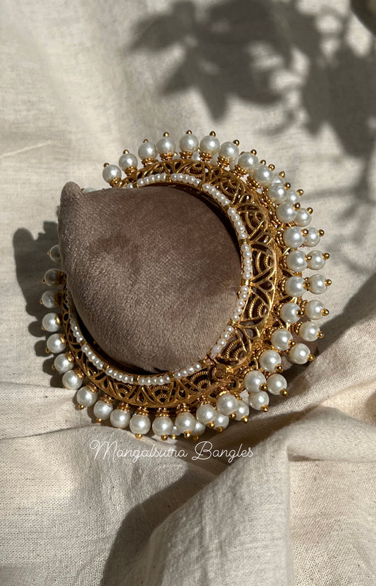 Gold plated Bangle Kada with Moti in ends