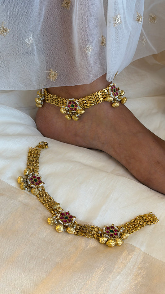 Meenakari Floral Jadau Anklets.