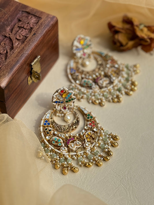 Unique Multicolor Traditional Chandbali gold-plated earrings
