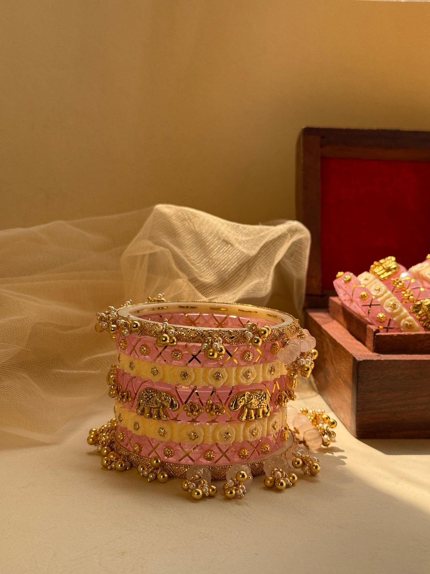 Pink Elephant Charm Ghunghroo Bangle Set