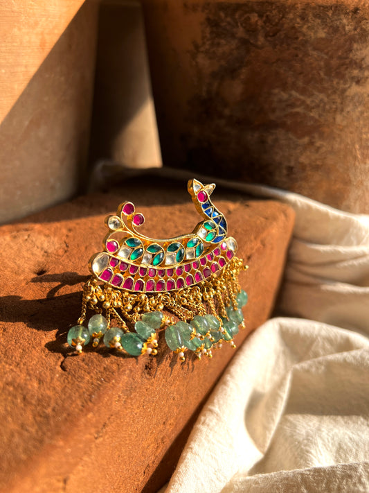 Peacock Jadau Ring with Stone Danglers