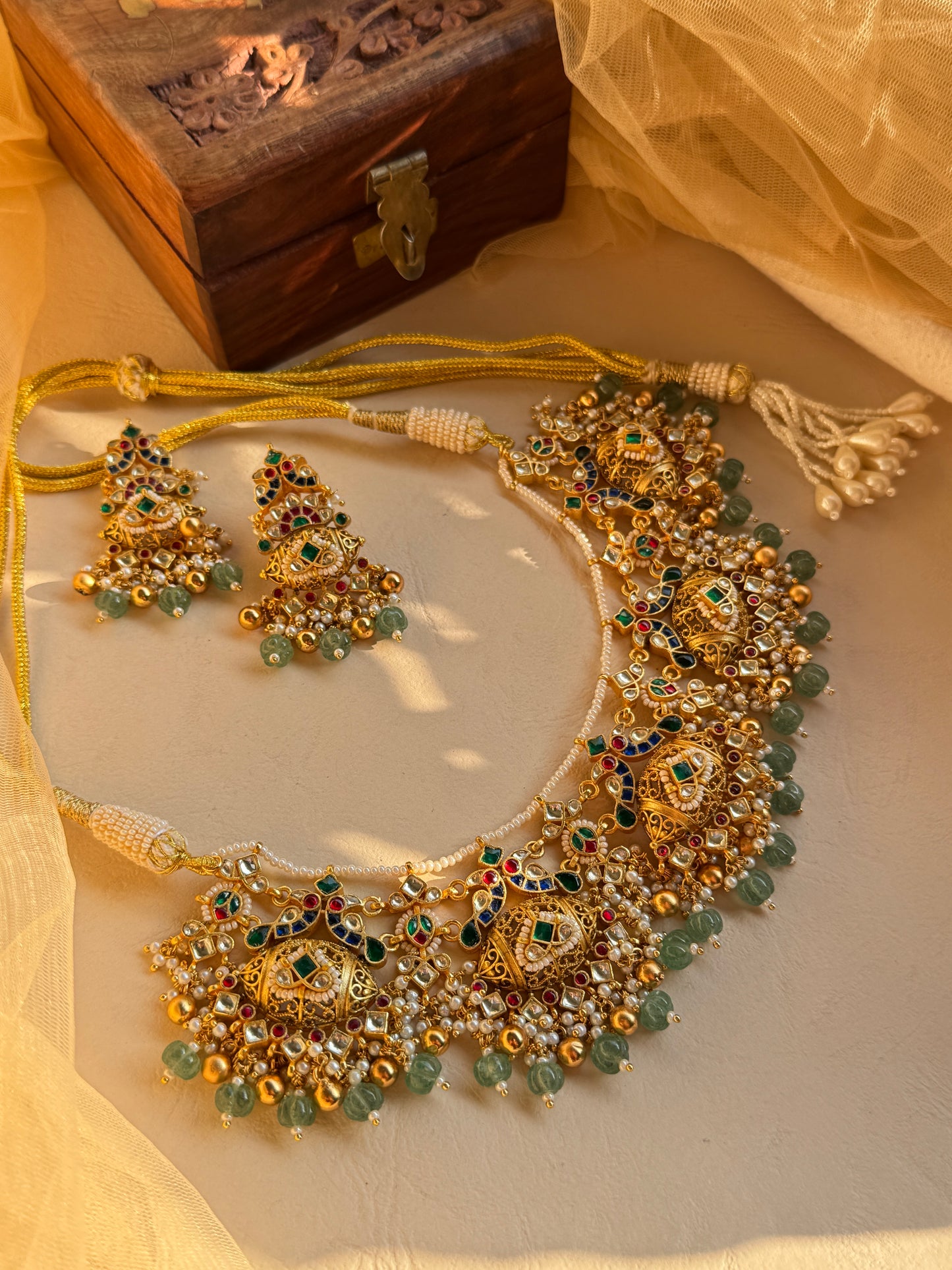 Royal Gold Plated jadau necklace set with multicolor stone