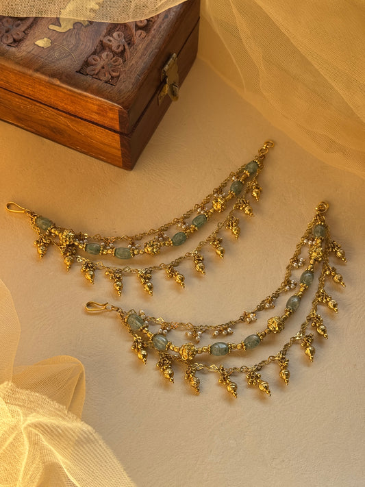 3 Layer Ear chain in pastel green beads