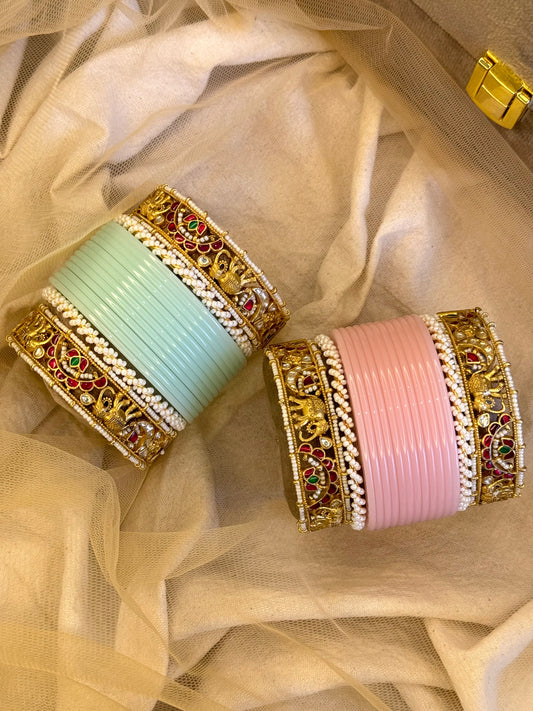 Pastel Bangle set with Elephant Design Kangan